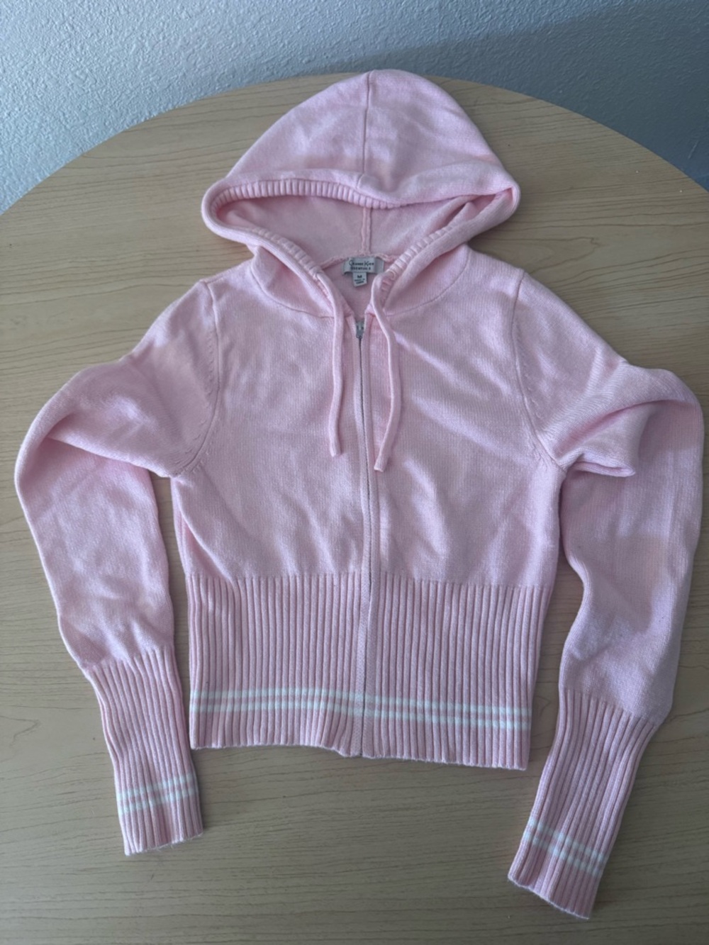 Light Pink Zip Hoodie Sweater with White Stripe